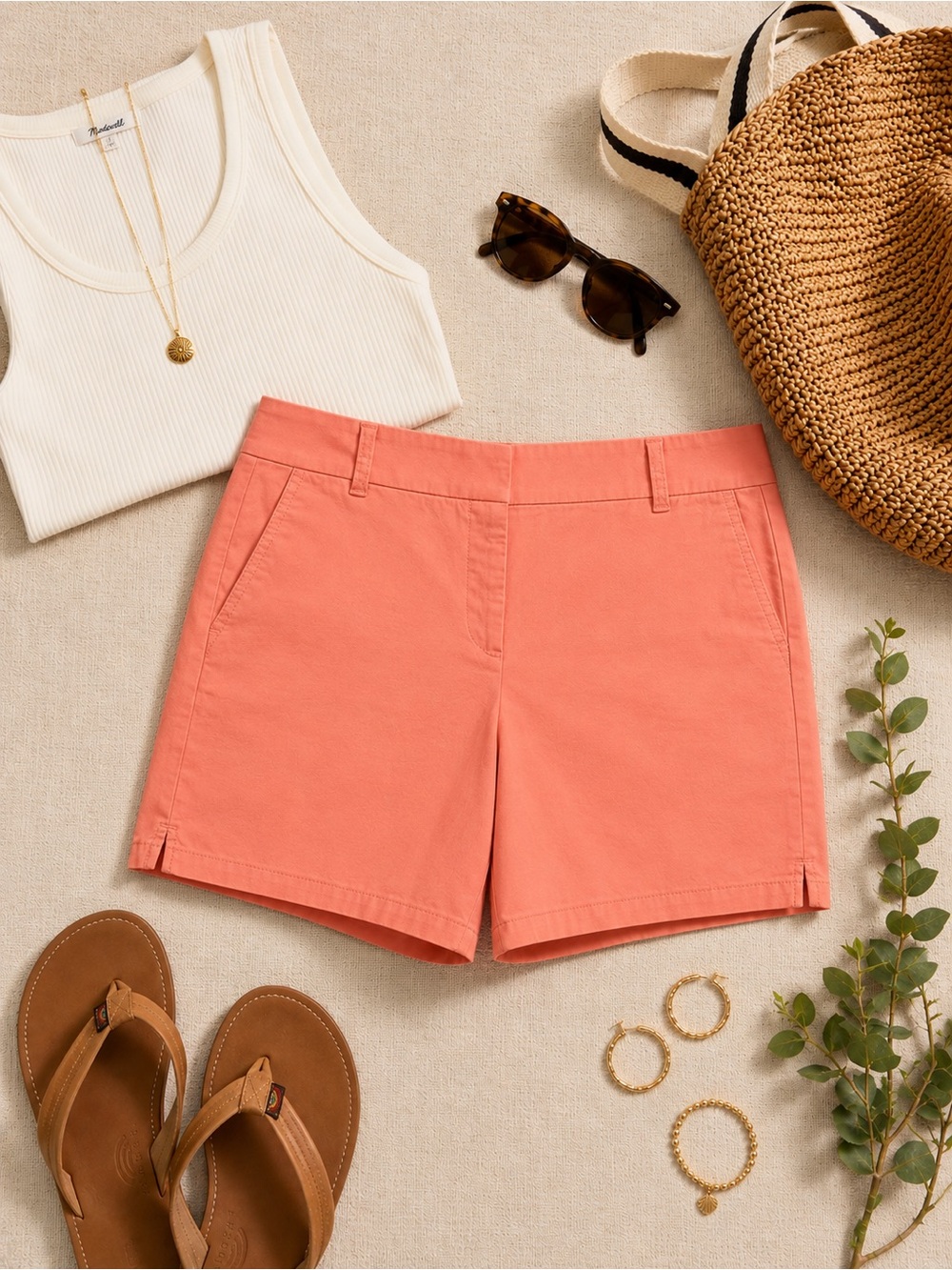 LOFT Outlet Coral-Peach Casual Cotton Shorts